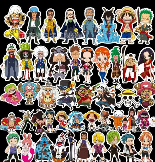 Set 48 sticker One Piece dán Nón BH, vali, xe, ...