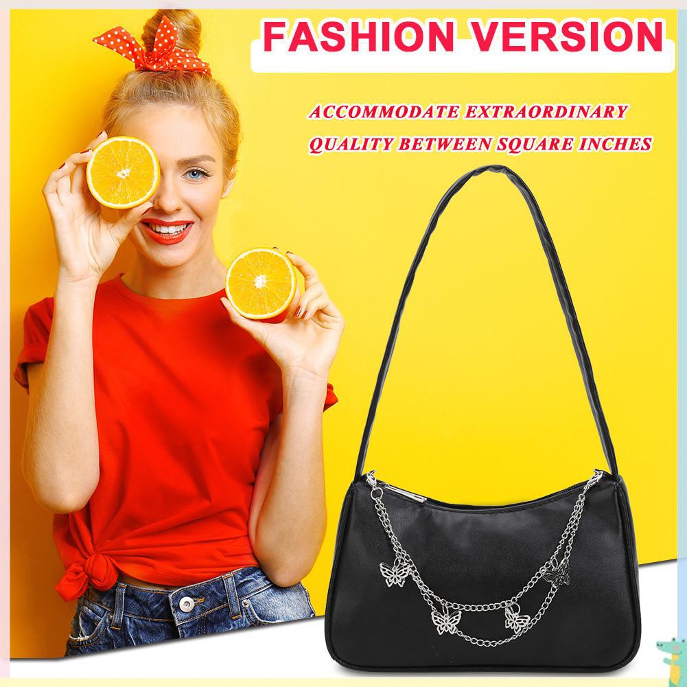 Ready Fashion Women PU Leather Underarm Bag Butterfly Chain Pure Color Mini Purse