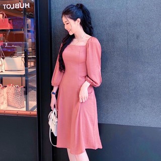 Đầm váy hồng ruốc tay lỡ