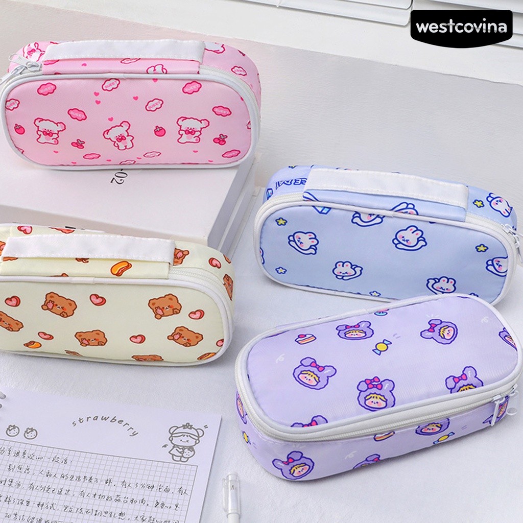 [Hot]✍Túi Đựng Bút Chì Bằng Polyester Sức Chứa Lớn Có Tay Cầm