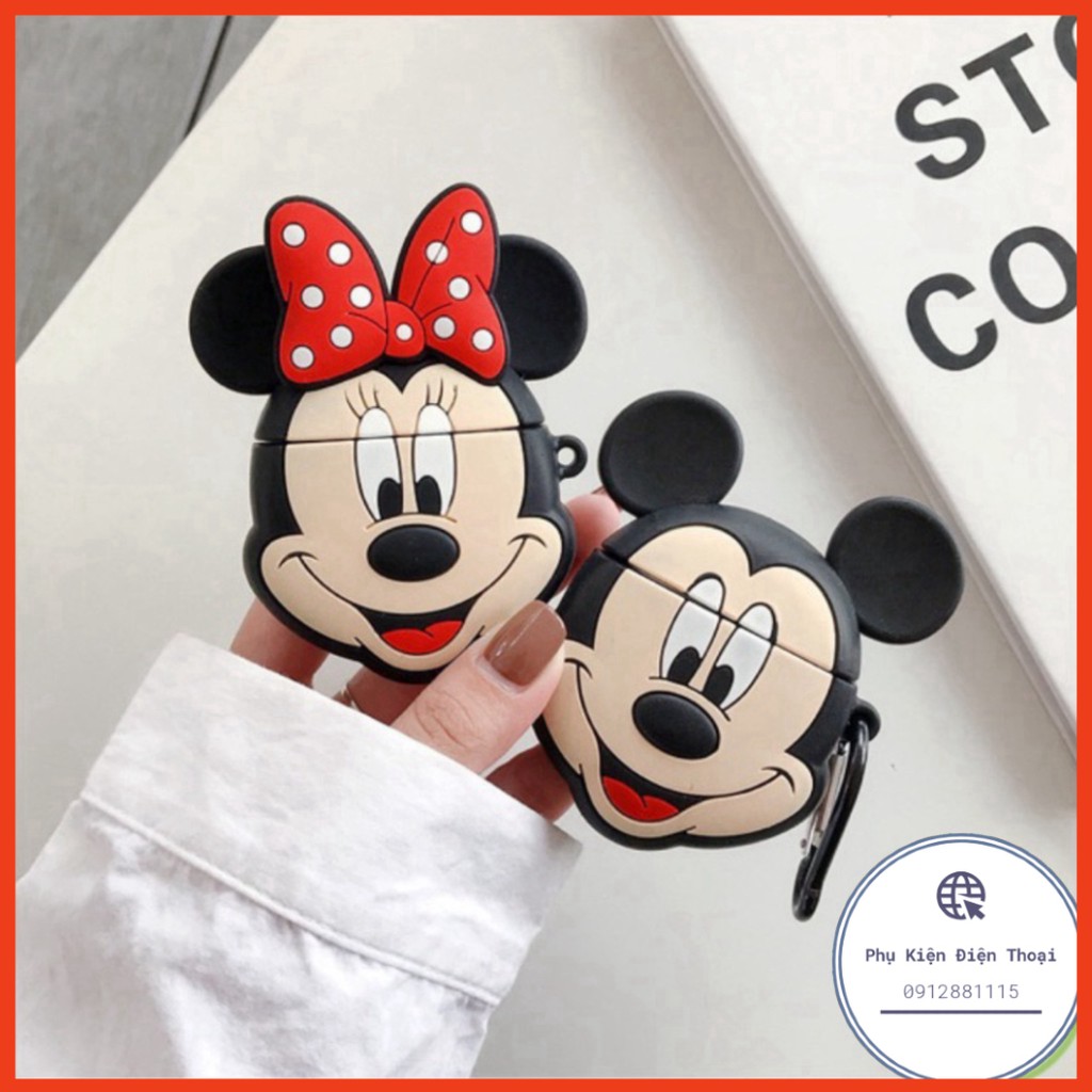 Vỏ bọc silicon hình Mickey Minnie cho hộp sạc tai nghe AirPods 1 2  Case AirPod i11 i12 i18 ... tặng kèm móc đeo