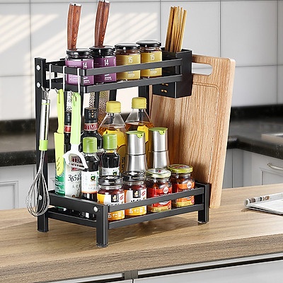 [𝐅𝐑𝐄𝐄𝐒𝐇𝐈𝐏] Kệ Gia Vị Chữ L 2-3 Tầng VANDO Sơn Đen Tĩnh Điện, Giá Đựng Đồ Nhà Bếp Đa Năng