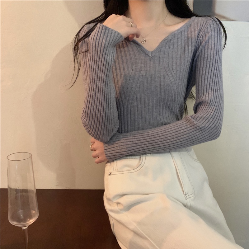 Áo Dệt Kim Cổ Chữ V Thiết Kế Mới Thời Trang Mùa Thu Dành Cho Nữ
