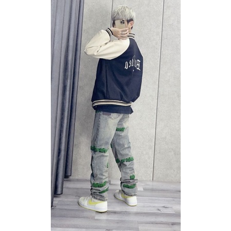 Áo khoác Bomber Tay Da, Áo bóng chày, áo khoác da dáng rộng Hàng Quảng Châu Cao Cấp