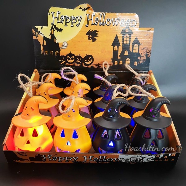 Đèn cầy đèn led trái bí Halloween để bàn trang trí tiệc