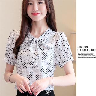 Áo voan chấm bi thắt nơ thời trang cho nữ