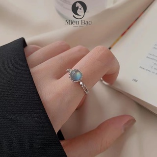 Nhẫn bạc nữ đá mặt trăng Moonstone cách điệu freesize chất liệu bạc S925 thời trang phụ kiện trang sức Miêu Bạc N000561x