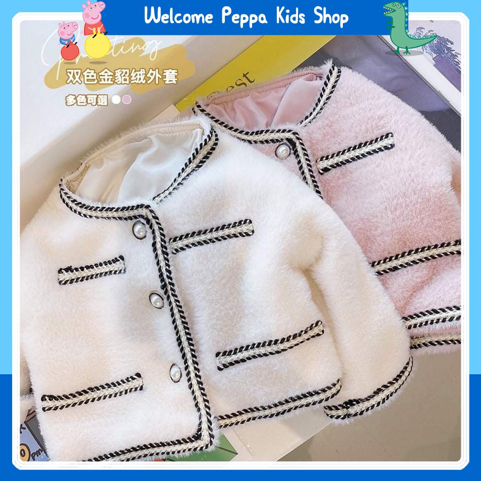 Áo Khoác Dạ Lông Mềm Cao Cấp bé gái Peppa Kids, chất dạ mềm mặc cực kỳ thoải mái, sang trọng.