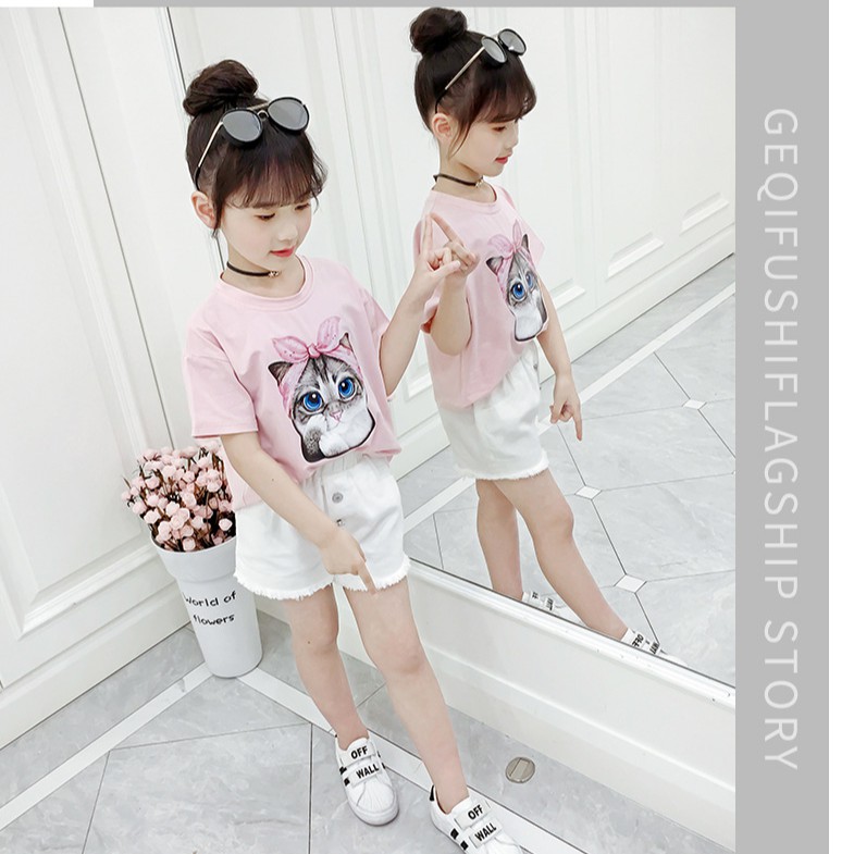 Áo phông hình mèo siêu cute dành cho bé gái lớn