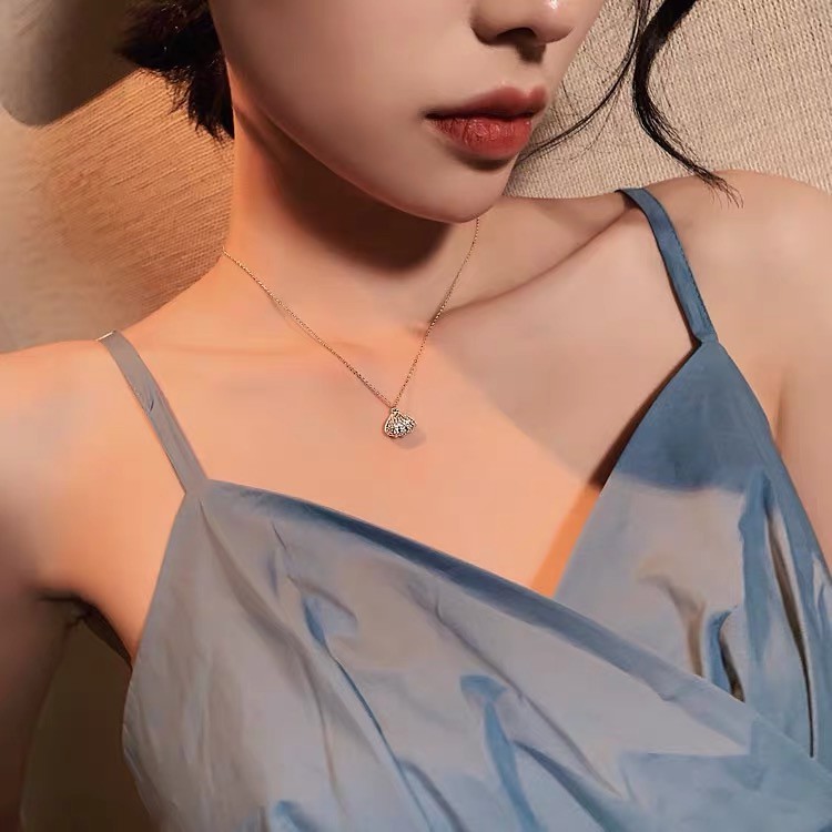 Dây chuyền ngắn mặt hình vỏ sò đính ngọc trai thanh lịch phong cách Hàn Quốc cổ điển cho nữ