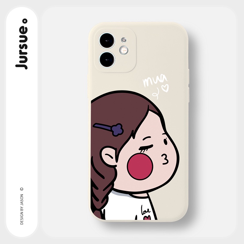 Ốp lưng JURSUE hoạt hình cặp đôi dễ thương đẹp cho iPhone 13 12 11 Pro Max SE 2020 X XR XS ip 8 7 6 6S Plus kute Y216