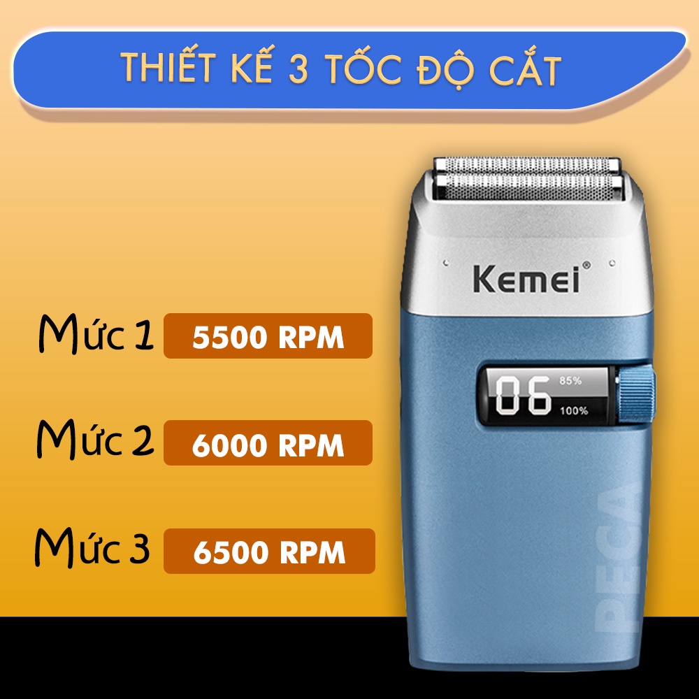 Máy cạo râu khô Kemei KM-3385 màn hình LCD thông minh lưỡi kép nổi cạo sạch nhanh sạc USB tiện lợi - Hàng chính hãng