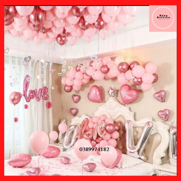 BÓNG TRANG TRÍ PHÒNG CƯỚI ❤️Tặng 100 cánh hoa hồng❤️ Set bóng bay trang trí phòng cưới đám cưới màu hồng c58