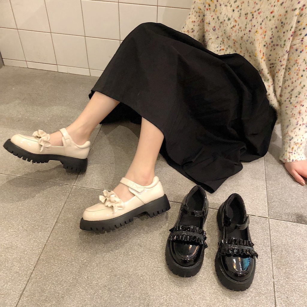 Giày Mary Jane quai ngang nữ học sinh Nhật Bản đế xuồng đính nơ
