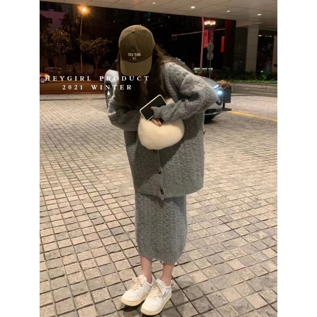 Bộ Đồ Dệt Kim!F &amp; X Bộ Áo Sweater Dệt Kim Lông Cừu Bắc Cực Mềm Mại Cài Nút Chéo Màu Trơn Gợi Cảm Đọc Cao Cấp Cho Nữ Mùa Thu