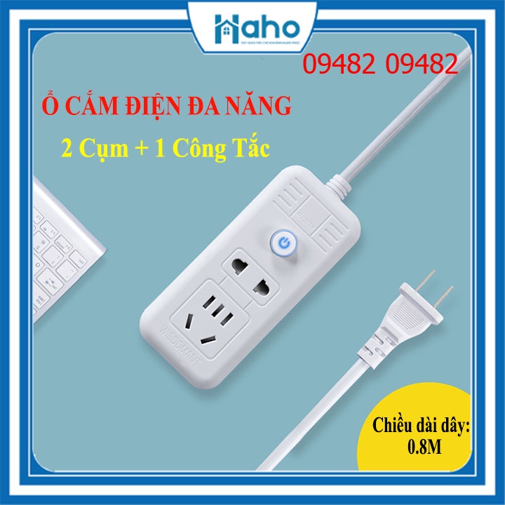 Ổ Cắm Điện Đa Năng Chống Giật Thông Minh Dây Dài Đầu Phích Cắm Chân Dẹt Có Cổng Sạc USB Haho