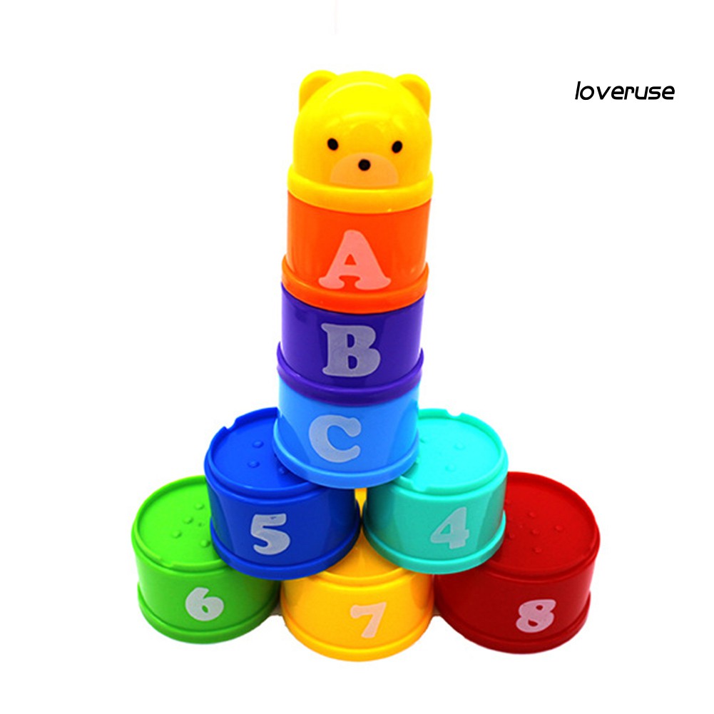 Set 9 Cốc Nhựa Đồ Chơi In Hình Gấu Dễ Thương Cho Bé