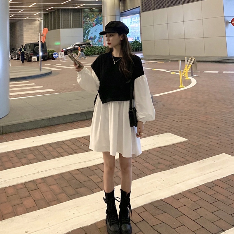 IELGYĐầm Tay Dài Màu Trơn Mỏng Che Bụng Phong Cách Hàn Quốc Thời Trang Cho Nữ