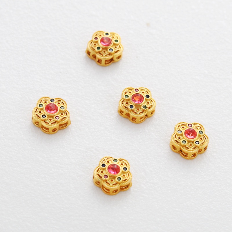 Hạt Đá Zircon Hình Bông Hoa Năm Cánh Rỗng Màu Vàng 18k 10mm Dùng Làm Vòng Tay/Dây Chuyền DIY