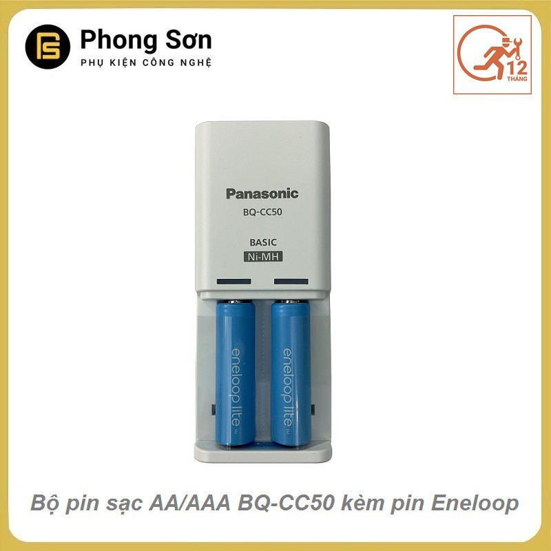 Bộ sạc pin AA, AAA Panasonic Eneloop Basic charger BQ-CC50 , Kèm pin sạc AA 2 viên  Eneloop Lite