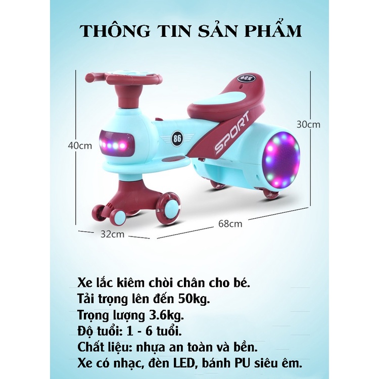 Xe lắc tay kiêm chòi chân cao cấp cho bé đèn và nhạc có khay chứa đồ chơi tạo cảm hưng phấn cho bé khi chơi