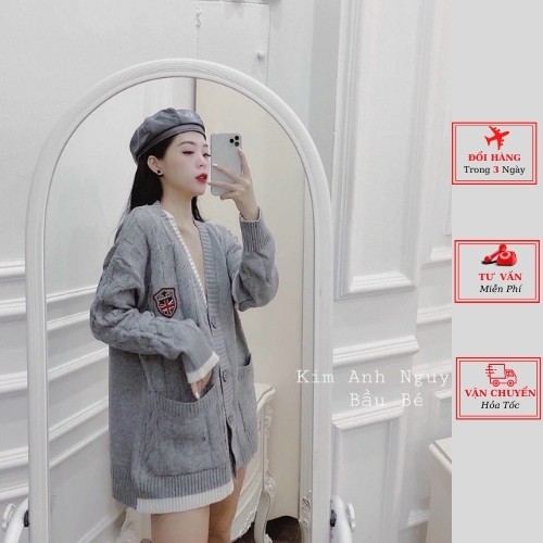 Áo cardigan len nữ dáng dài thorm màu ghi ulzzang Hàn Quốc phong cách cá tính