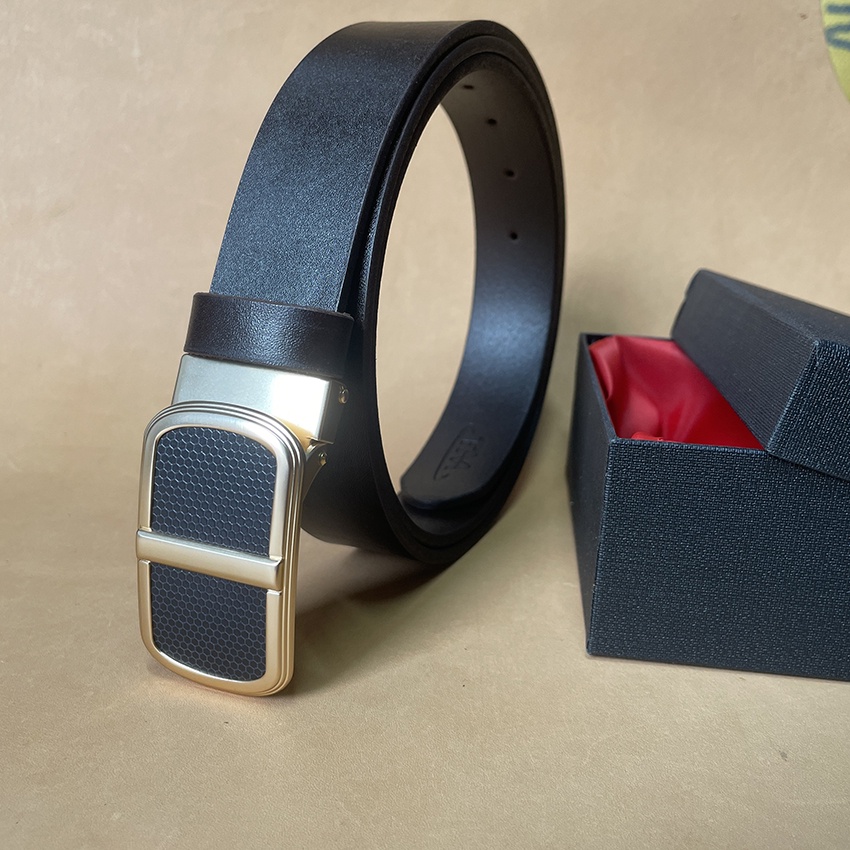 Thắt Lưng Nam Dây Nịt Da Bò Cao Cấp TM816 Bản Rộng 3.4cm Chất Da Bò Mặt Nguyên Tắm Đanh Mềm Hai Màu Đen Nâu Full Box