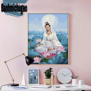 Mẹ Quan Thế Âm.Tranh sơn dầu số hoá tự tô màu theo số có khung (40*50cm).