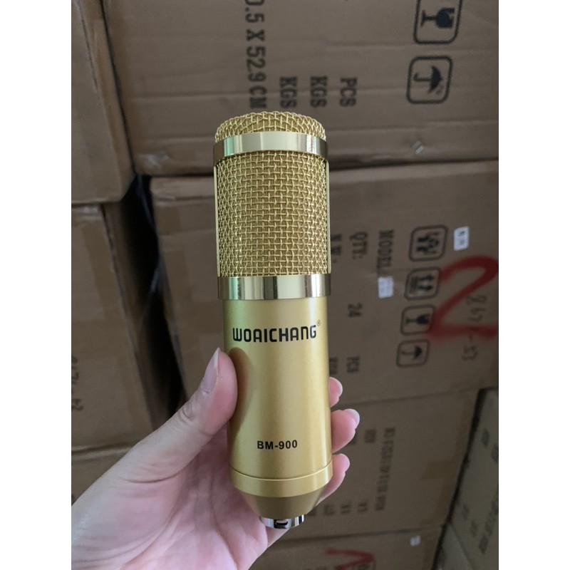 Bộ combo mic livestream hát karaoke micro woaichang BM900 card V8 bluetooth và chân màng lọc -enzopro