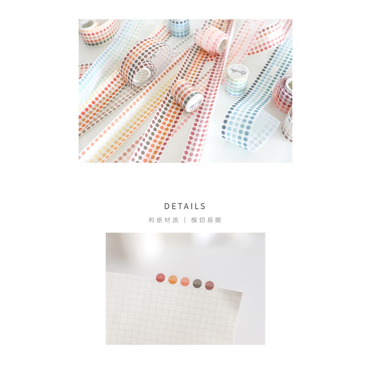 Sticker cute dạng cuộn họa tiết chấm tròn cute màu morandi, cuộn sticker tròn