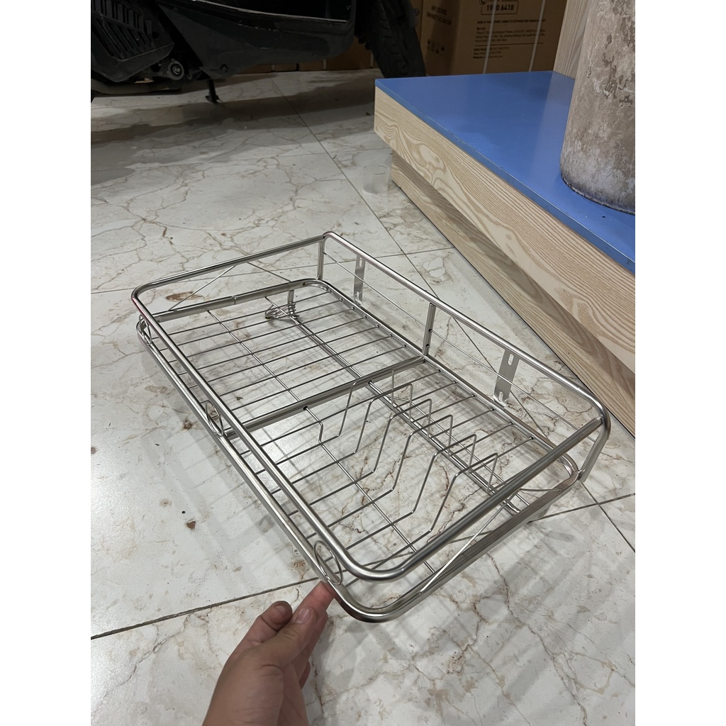 Kệ Úp Chén Treo Tường inox 1 Tầng Có Móc Treo