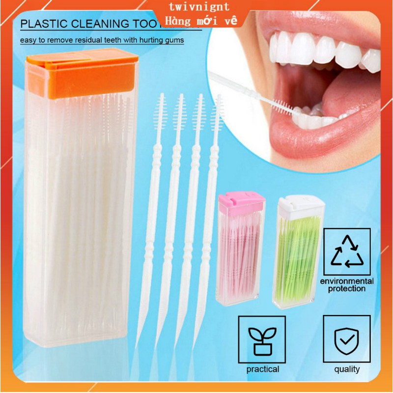 twivnignt Hộp 50 Cây Tăm Xỉa Răng Bằng Nhựa 50pcs Dental Picks Toothpick Plastic Interdental Toothpick Brush 50 PCS Hotel Dental Picks Oral Care