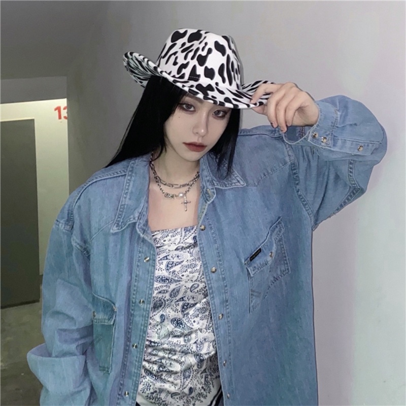 Mũ Phớt Len Cừu Vành Hẹp Vành Hẹp Họa Tiết Bò Sữa Retro Ấm Áp Cho Nam