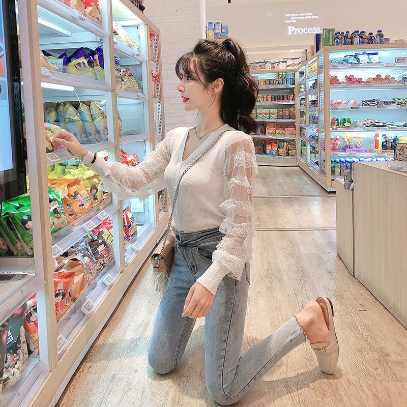 Áo khoác len tay dài xẻ cổ chữ V phong cách thời trang cho phái nữ