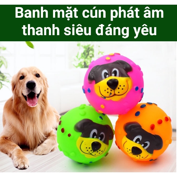 Trái Banh hình mặt cún Phát ra âm thanh vui nhộn - Bóng Cao Su Đồ chơi cho chó mèo thú cưng