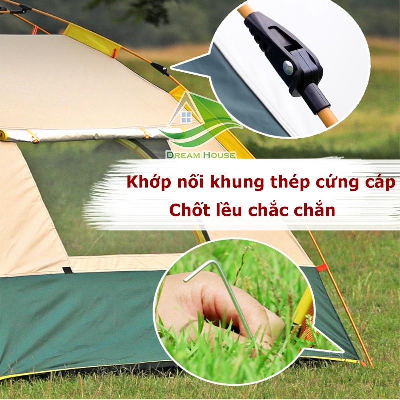 Lều cắm trại dã ngoại CAO CẤP, sức chứa 4-6 người, chống nước, chống nắng tia UV kiểu lều phượt du lịch