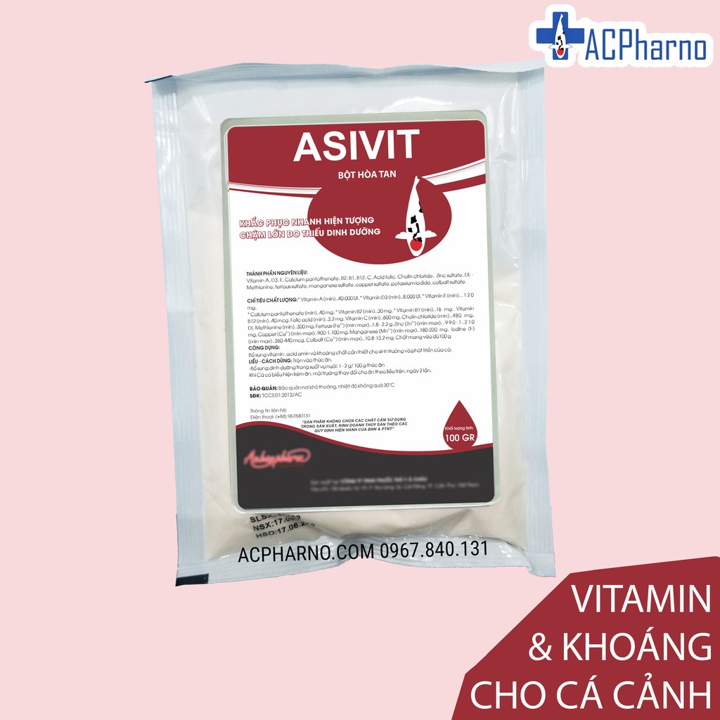 Vitamin và khoáng chất cho cá cảnh ( cá koi, cá rồng, cá vàng, bảy màu..) Asivit 100gr Tăng đề kháng, khắc phục chậm lớn