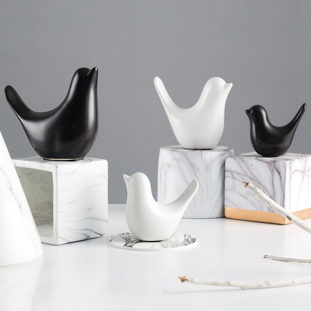 Đồ trang trí hình chim bằng gốm sứ màu trắng đen hiện đại phong cách Bắc Âu