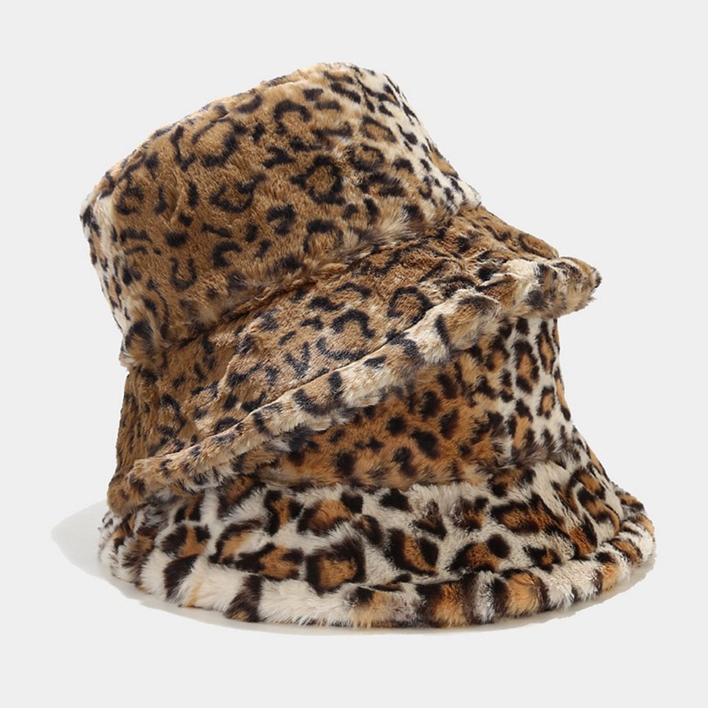 Mũ Tai Bèo Giả Lông Thỏ Họa Tiết Da Báo Phong Cách Vintage