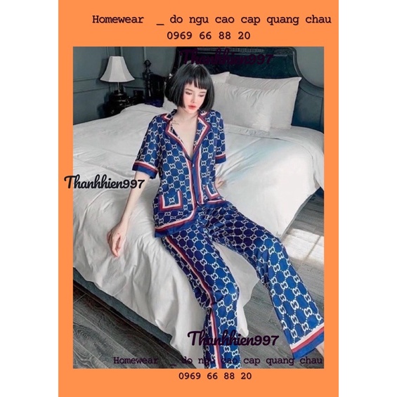 Pijama cộc dài McQeen G.U.C.C.I... xanh lụa satin cao cấp quảng châu