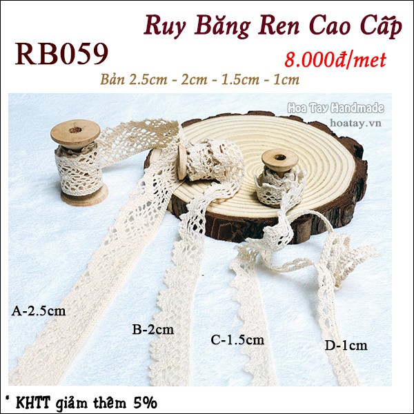 Ruy băng ren Vintage hàng cao cấp màu be nhiều kích cỡ RB059