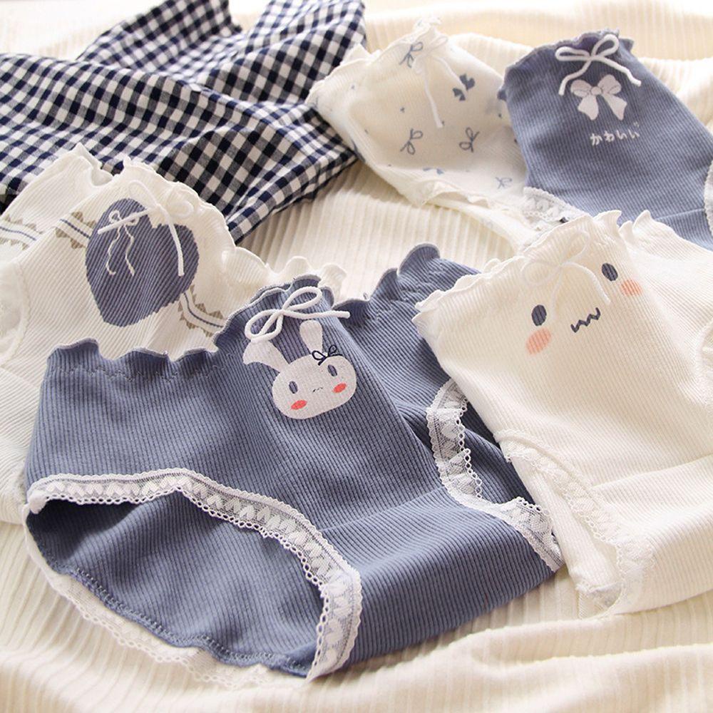 Quần Lót Cotton Họa Tiết Trái Tim Phối Ren Xinh Xắn Cho Nữ