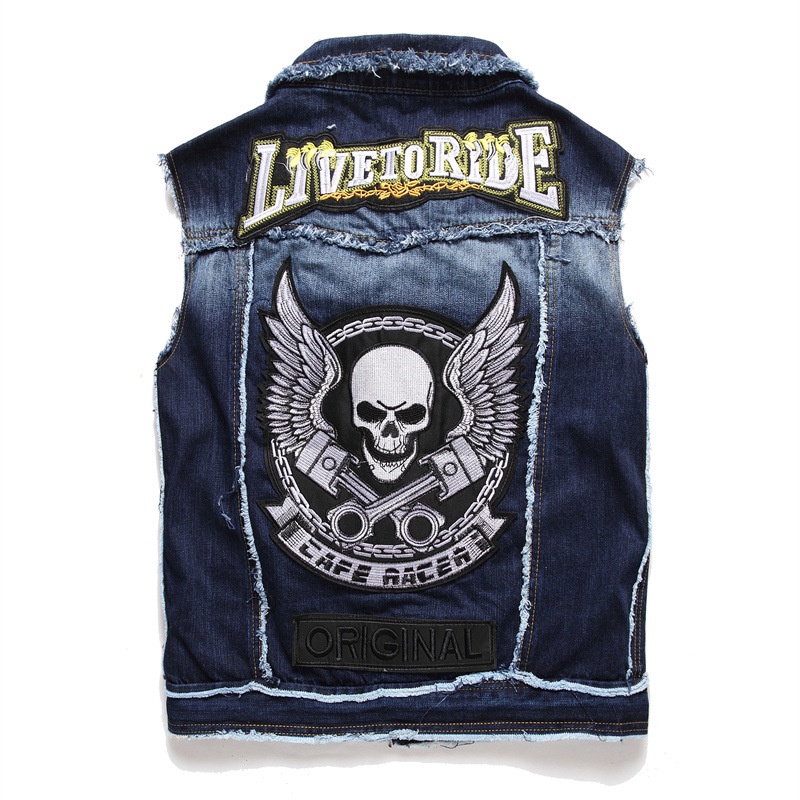 Sons of Anarchy Denim Vest Vest Harley Motorcycle XL883 X48 DYNA Cycling Wear Embroidered Denim Jacket | BigBuy360 - bigbuy360.vn