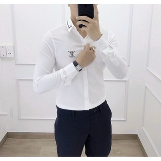 Áo Sơ mi nam họa tiết [𝐇𝐚̀𝐧𝐠 𝐋𝐨𝐚̣𝐢 𝟏] Sơ mi nam chất lụa dài tay họa tiết logo LV cao cấp