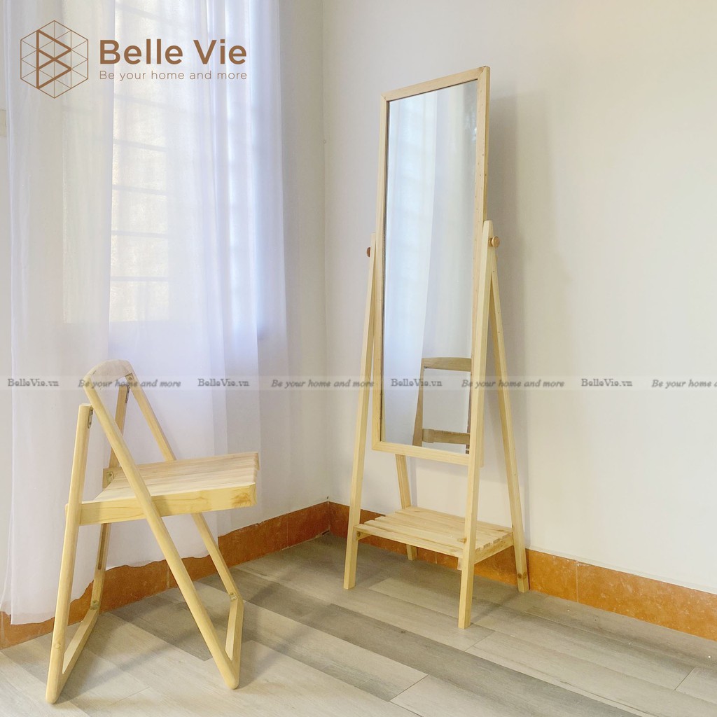 Gương Kệ Soi Toàn Thân Khung Gỗ BelleVie 45Cm x 165Cm Mirror Shelf Natural