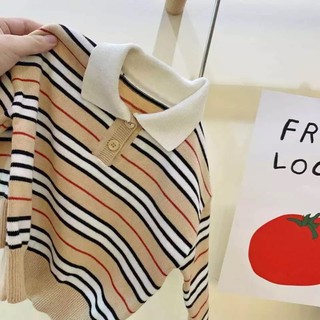 Áo len mỏng kẻ ngang cổ polo cho bé
