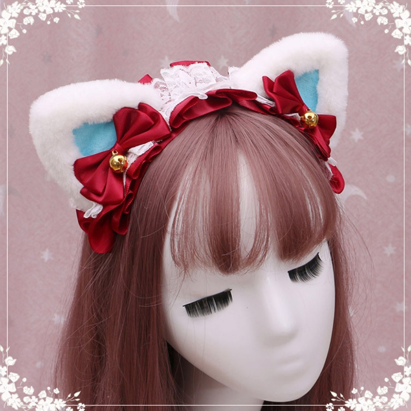 Băng Đô Tai Mèo Phối Ren Và Chuông Hóa Trang Lolita