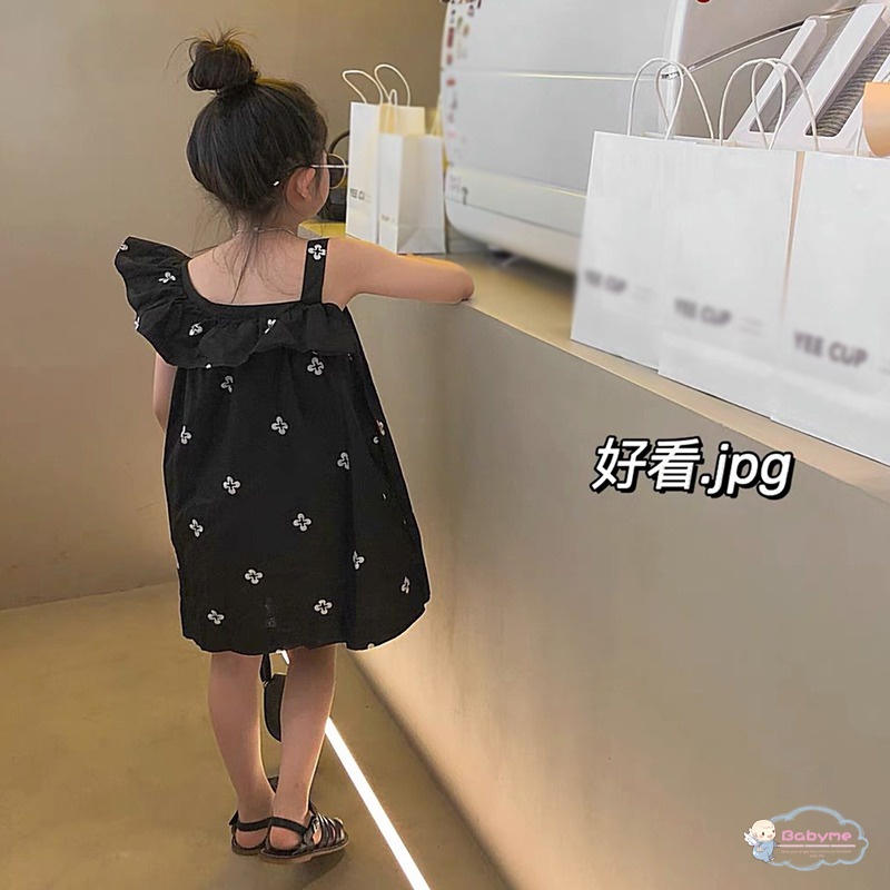 Đầm Công Chúa Hai Dây Dài Ngang Gối Thêu Họa Tiết Hoa Xinh Xắn Cho Bé Gái