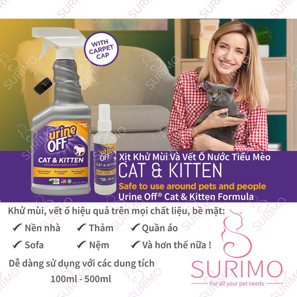 Xịt Khử Mùi Và Vết Ố Do Nước Tiểu Mèo Gây Ra – Urine Off® Cat & Kitten Formula 100 - 500ml