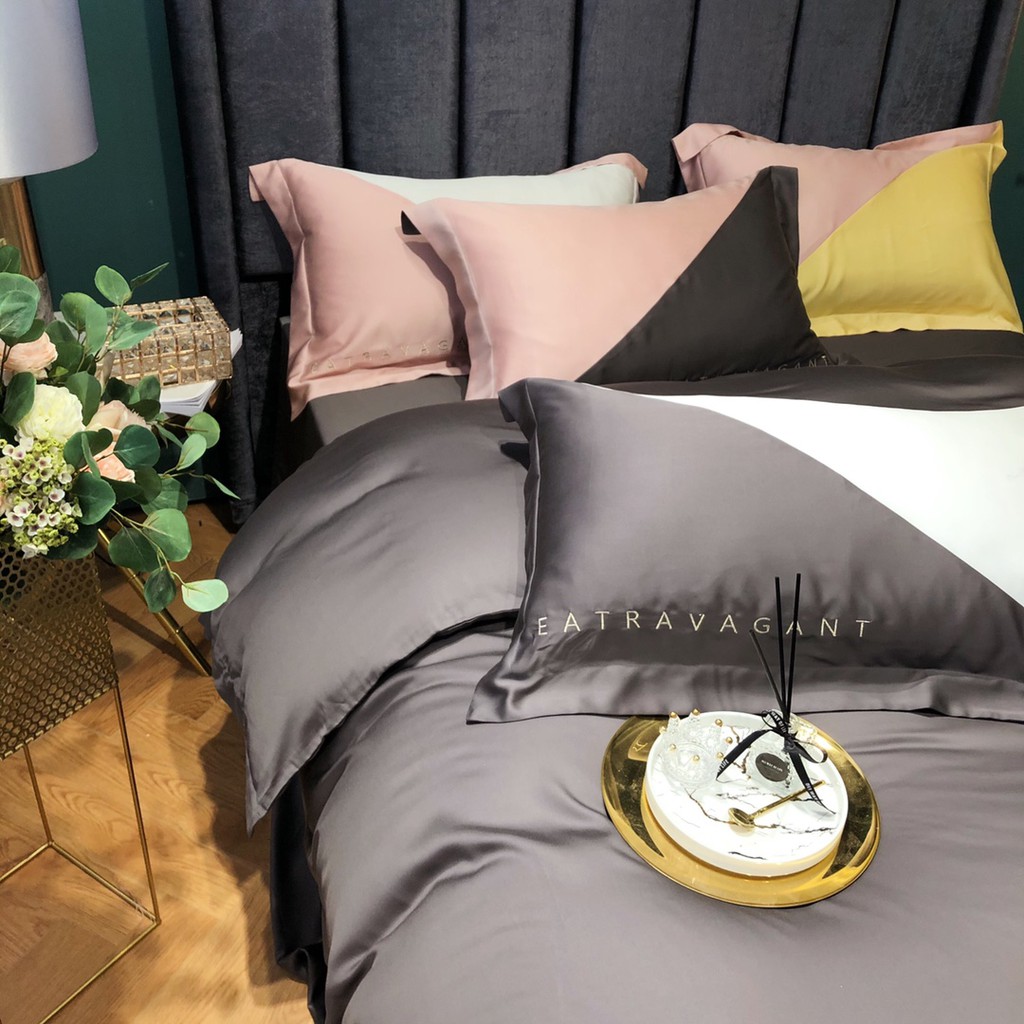 Bộ Chăn Ga Gối Lụa Tencel 100S Cao Cấp Chăn Drap Nhập Khẩu Siêu Sang Xịn Min Mát Sét Chuẩn 04 Món